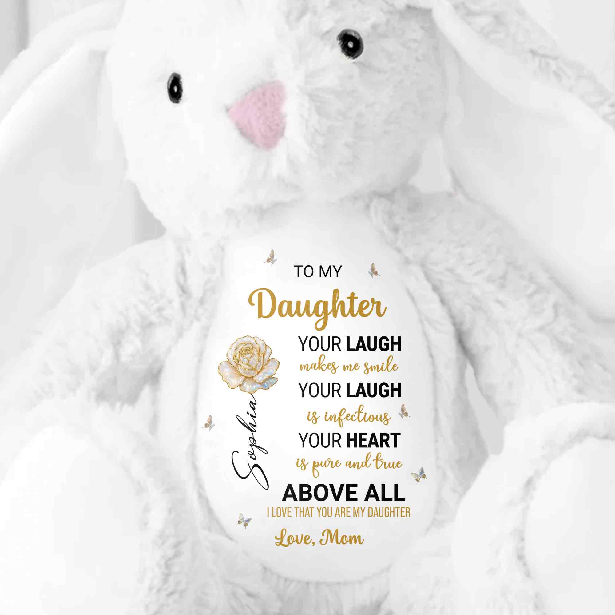 To My Daughter Bunny, Your Laugh Makes Me Smile - Personalized Stuffed Bunny - DAU299_BUN