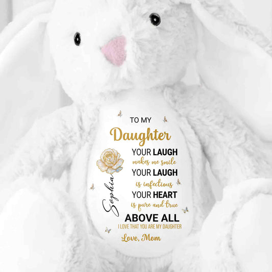 To My Daughter Bunny, Your Laugh Makes Me Smile - Personalized Stuffed Bunny - DAU299_BUN