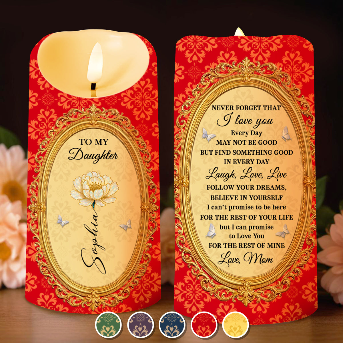 To My Daughter, Flowers And Butterflies - Personalized Custom LED Candle - DAU303_LECA