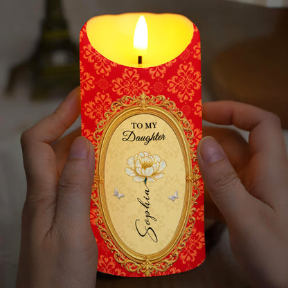 To My Daughter, Flowers And Butterflies - Personalized Custom LED Candle - DAU303_LECA