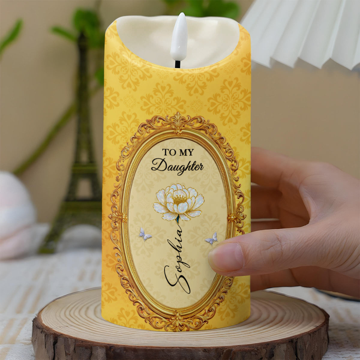 To My Daughter, Flowers And Butterflies - Personalized Custom LED Candle - DAU303_LECA
