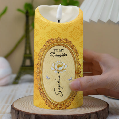 To My Daughter, Flowers And Butterflies - Personalized Custom LED Candle - DAU303_LECA