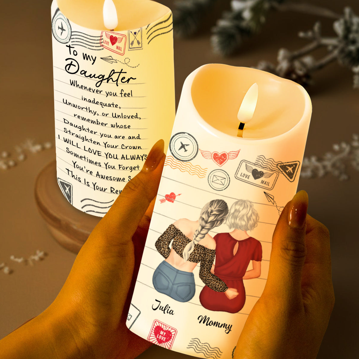 To My Daughter, Straighten Your Crown, Heart, Envelope - Personalized Custom LED Candle - DAU306_LECA