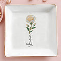 Elegant Square Ceramic Dish With Single Flower Design - Personalized Custom Jewelry Dish, Square Ceramic Dish - DAU310_SCRD