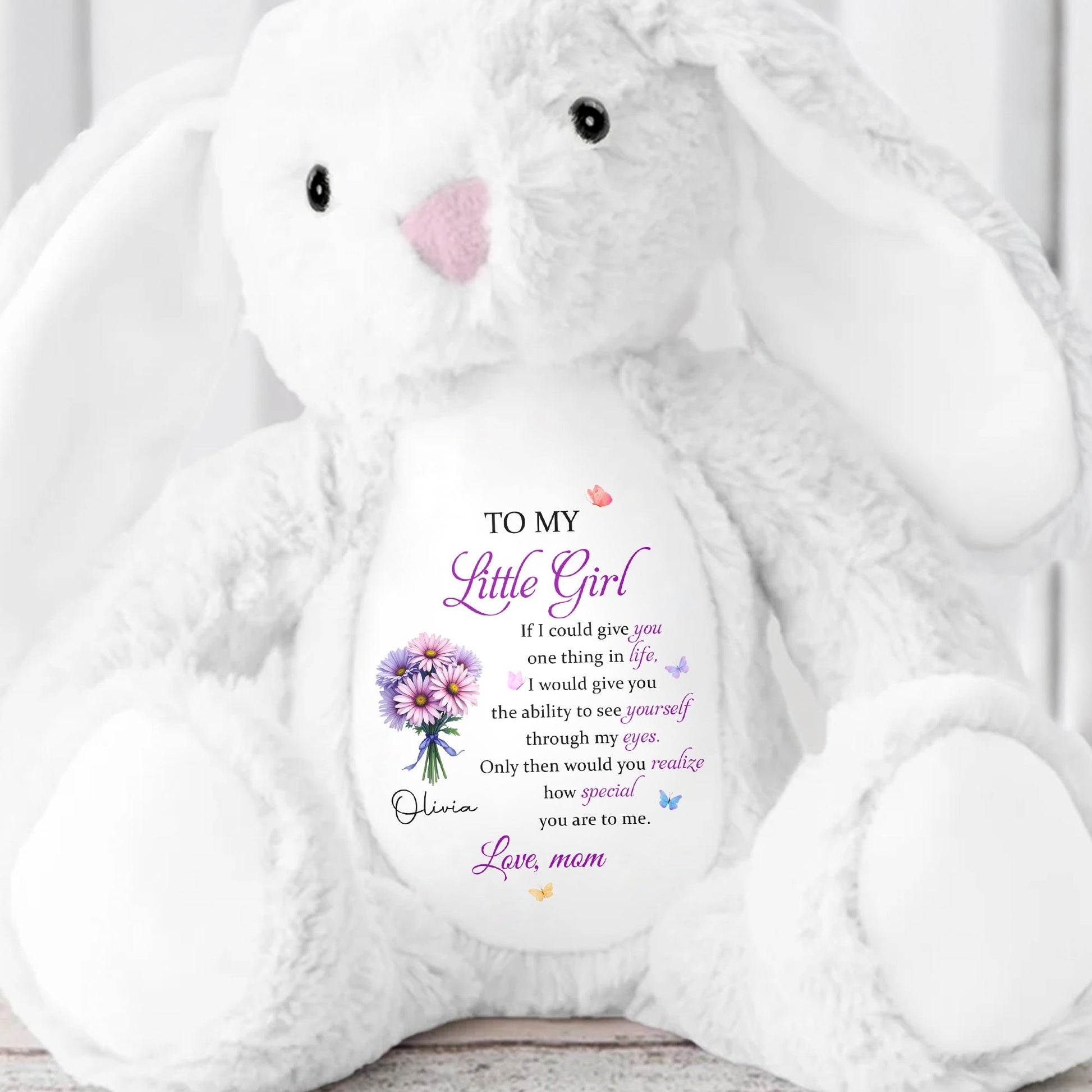 To My Little Girl With Love, Flowers - Personalized Stuffed Bunny - DAU311_BUN