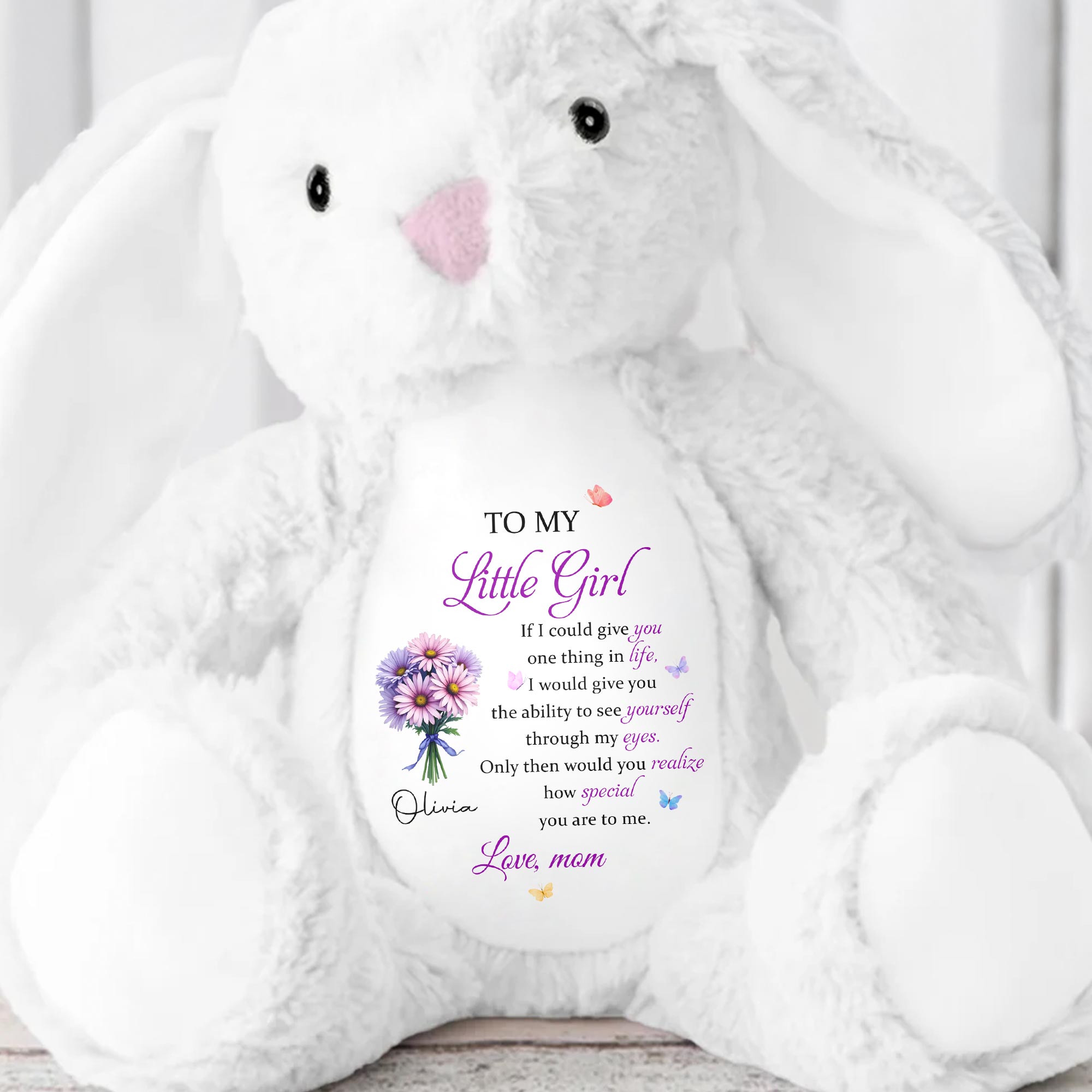 To My Little Girl With Love, Flowers - Personalized Stuffed Bunny - DAU311_BUN