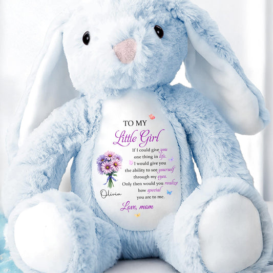 To My Little Girl With Love, Flowers - Personalized Stuffed Bunny - DAU311_BUN