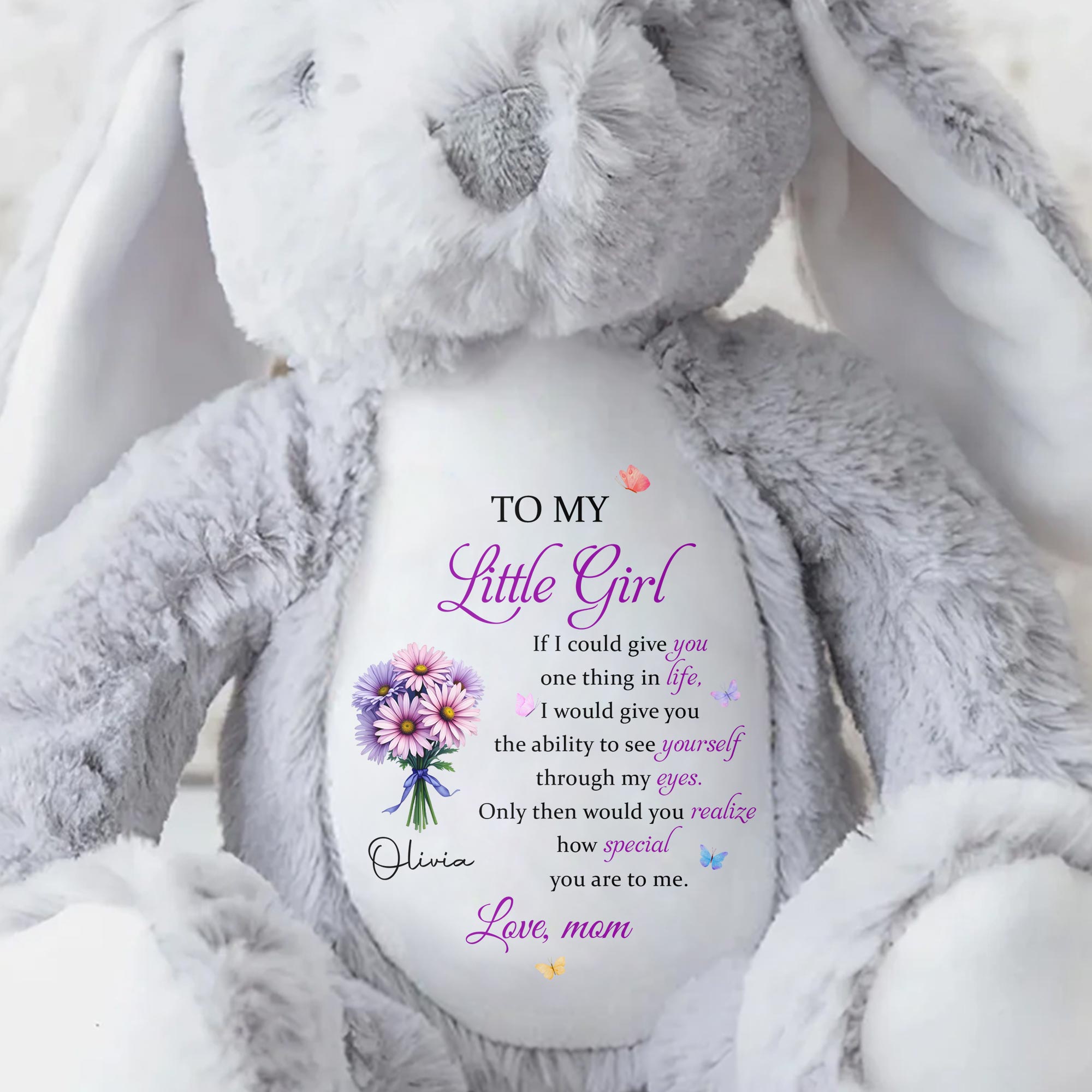 To My Little Girl With Love, Flowers - Personalized Stuffed Bunny - DAU311_BUN