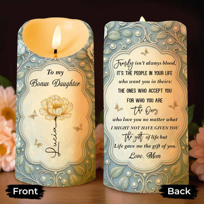 To My Bonus Daughter Love Mom Flower And Butterflies - Personalized Custom LED Candle - DAU316_LECA
