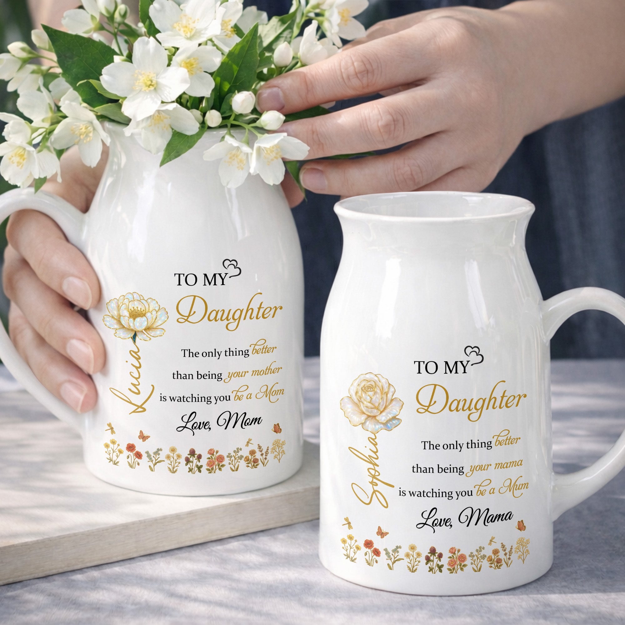 To My Daughter Love From Mom Beautiful Flower Design - Personalized Ceramic Flower Vase