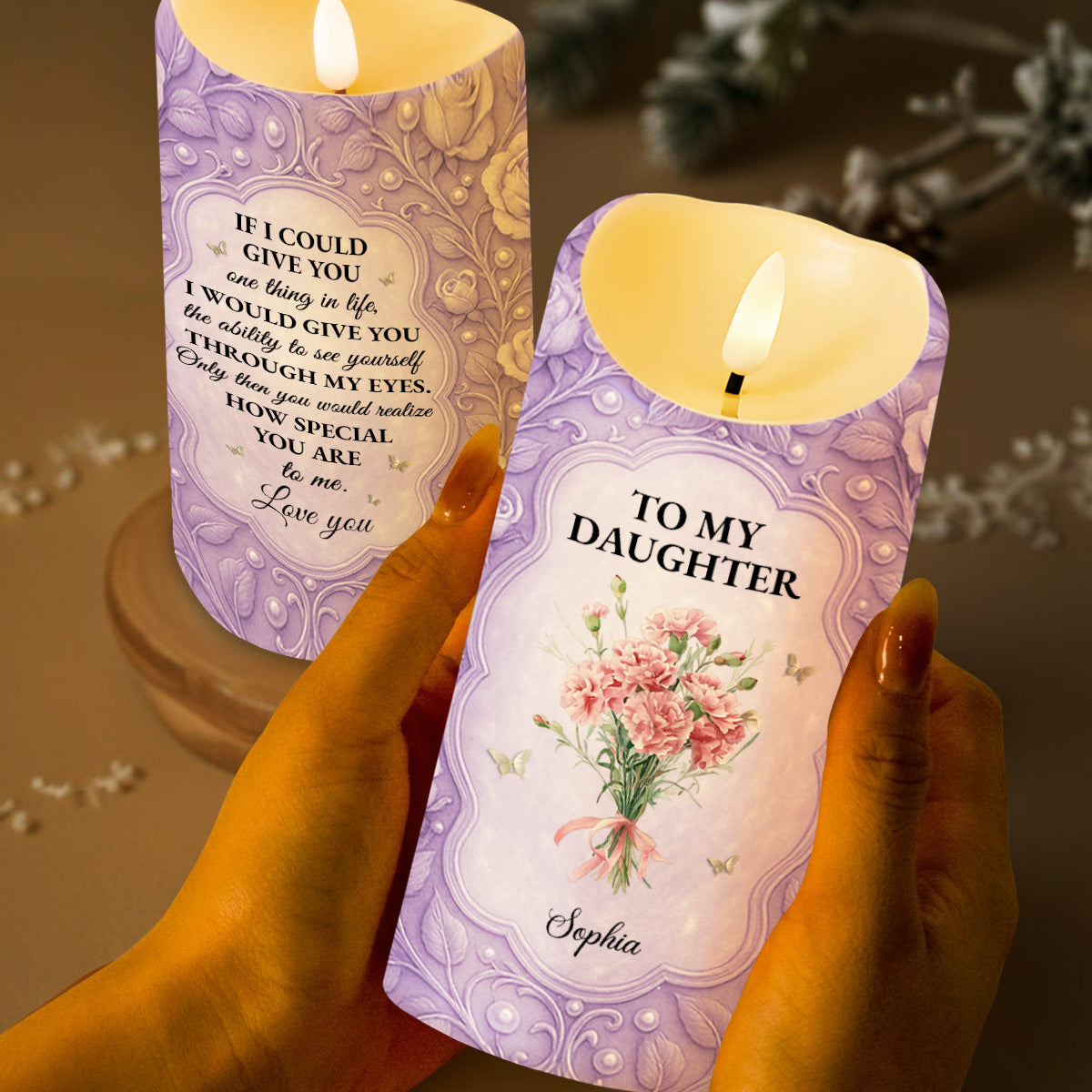 To My Daughter If I Could Give You Flowers And Butterflies - Personalized Custom LED Candle - DAU318_LECA