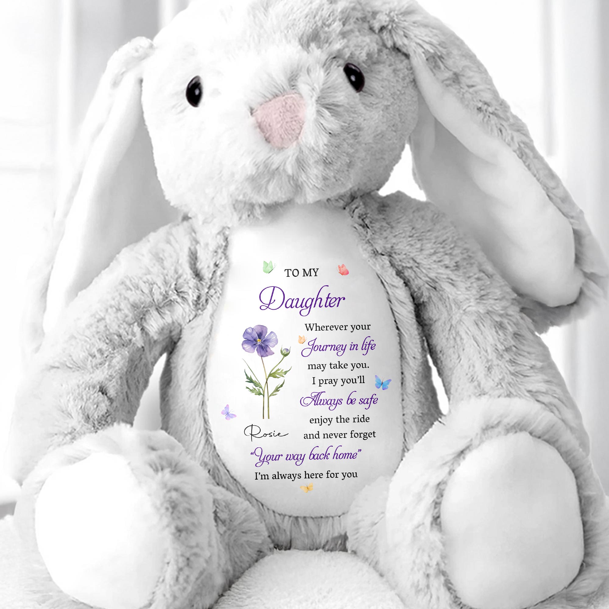 To My Daughter Bunny With Flower - Personalized Stuffed Bunny - DAU320_BUN