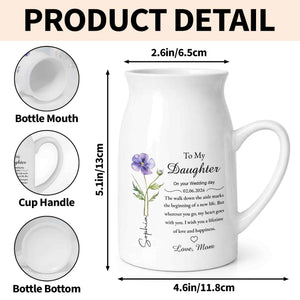 To My Daughter On Your Wedding Day Flower Heart Ceramic Pitcher - Personalized Ceramic Flower Vase