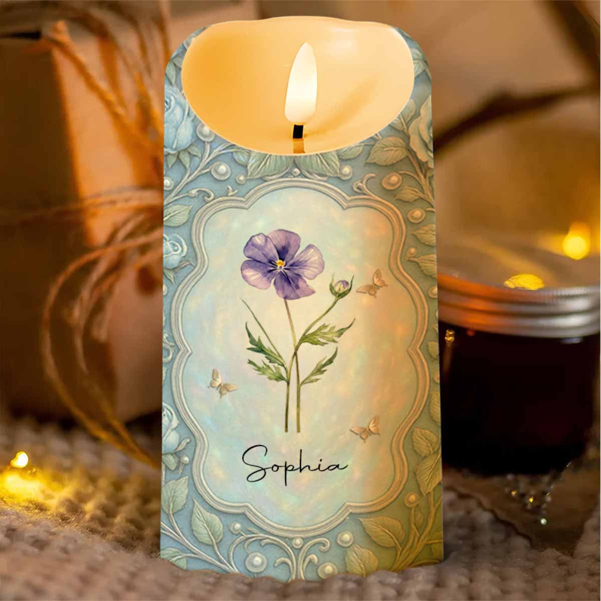 To My Daughter On Your Wedding Day Birth Month Flower And Butterflies - Personalized Custom LED Candle - DAU322_LECA