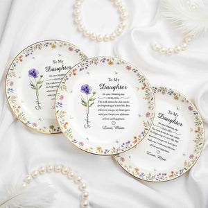 To My Daughter On Your Wedding Day With Purple Flower And Wildflowers - Personalized Custom Jewelry Dish, Ceramic Dish, Round Shape - DAU322_RCRF