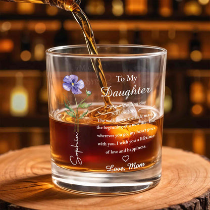 To My Daughter On Your Wedding Day Flower Heart - Personalized Custom Whiskey Glass - DAU322_RWG