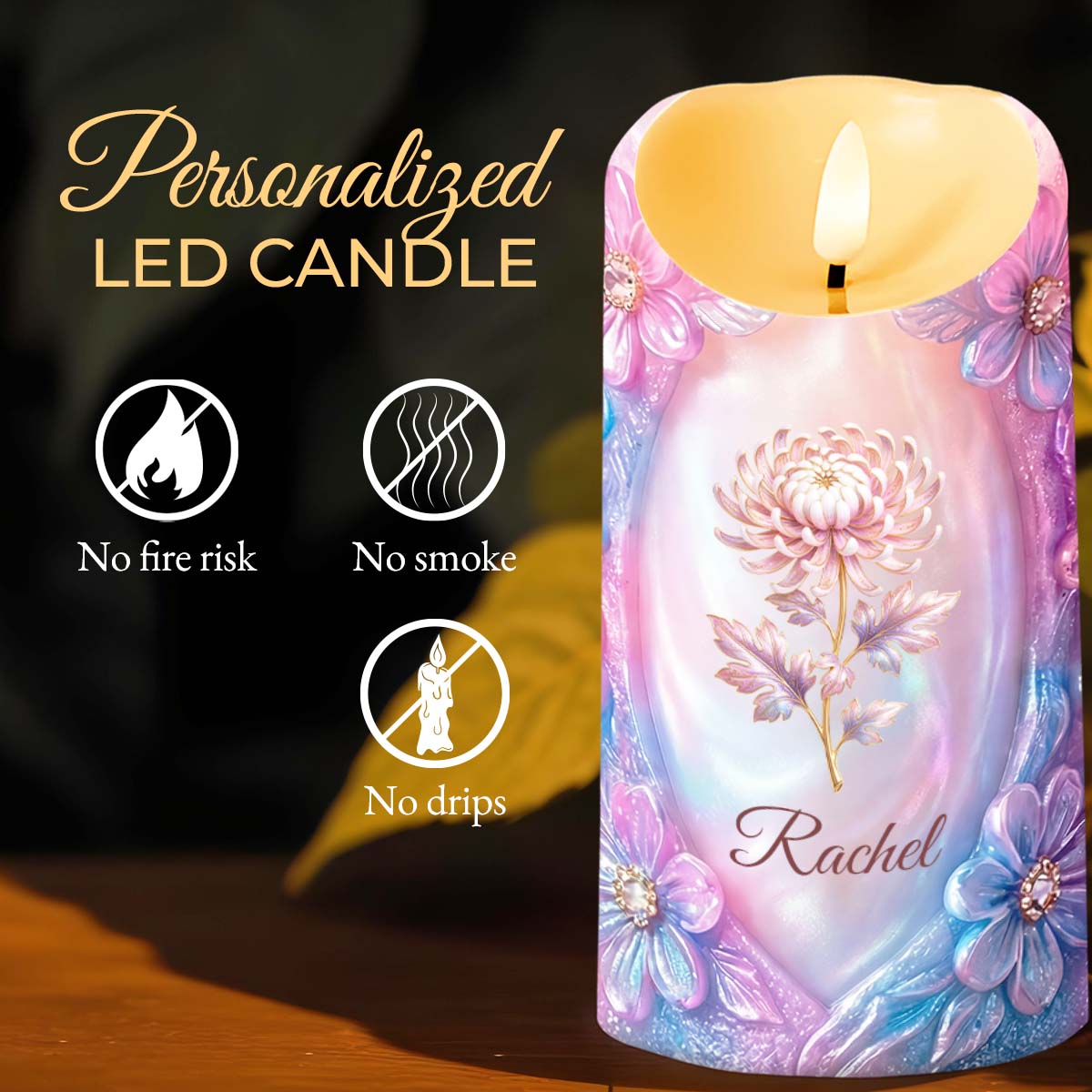 To My Beautiful Daughter Purple Flowers Personalized Candle - Personalized Custom LED Candle - DAU323_LECA