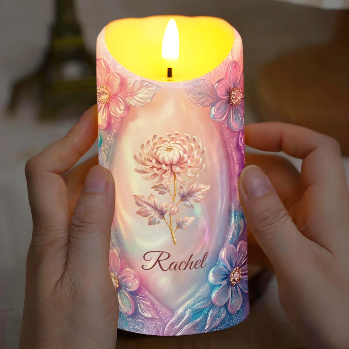 To My Beautiful Daughter Purple Flowers Personalized Candle - Personalized Custom LED Candle - DAU323_LECA