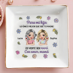 Para Mi Hija Spanish Mother Daughter Wine And Flowers Ceramic Dish - Personalized Custom Jewelry Dish, Square Ceramic Dish - DAU326_SCRD