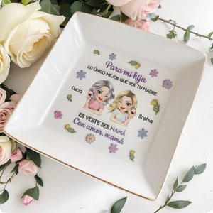 Para Mi Hija Spanish Mother Daughter Wine And Flowers Ceramic Dish - Personalized Custom Jewelry Dish, Square Ceramic Dish - DAU326_SCRD