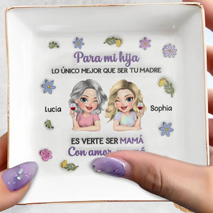 Para Mi Hija Spanish Mother Daughter Wine And Flowers Ceramic Dish - Personalized Custom Jewelry Dish, Square Ceramic Dish - DAU326_SCRD