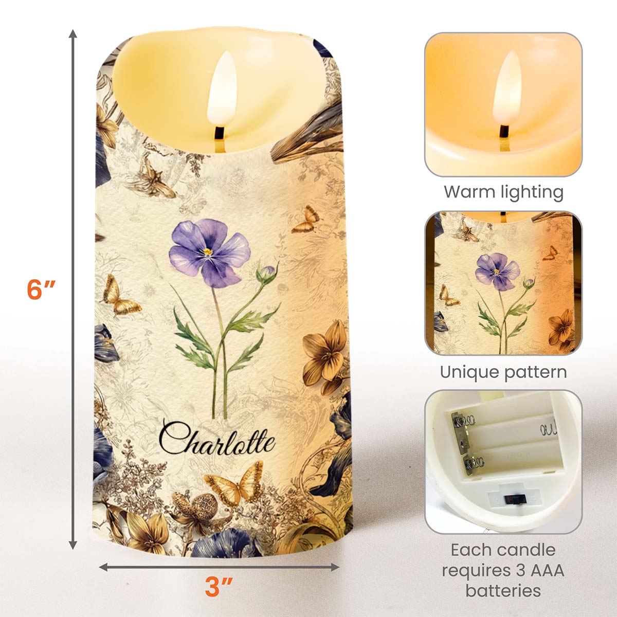 To My Daughter Never Forget I Love You Floral Butterfly Candle - Personalized Custom LED Candle - DAU329_LECA