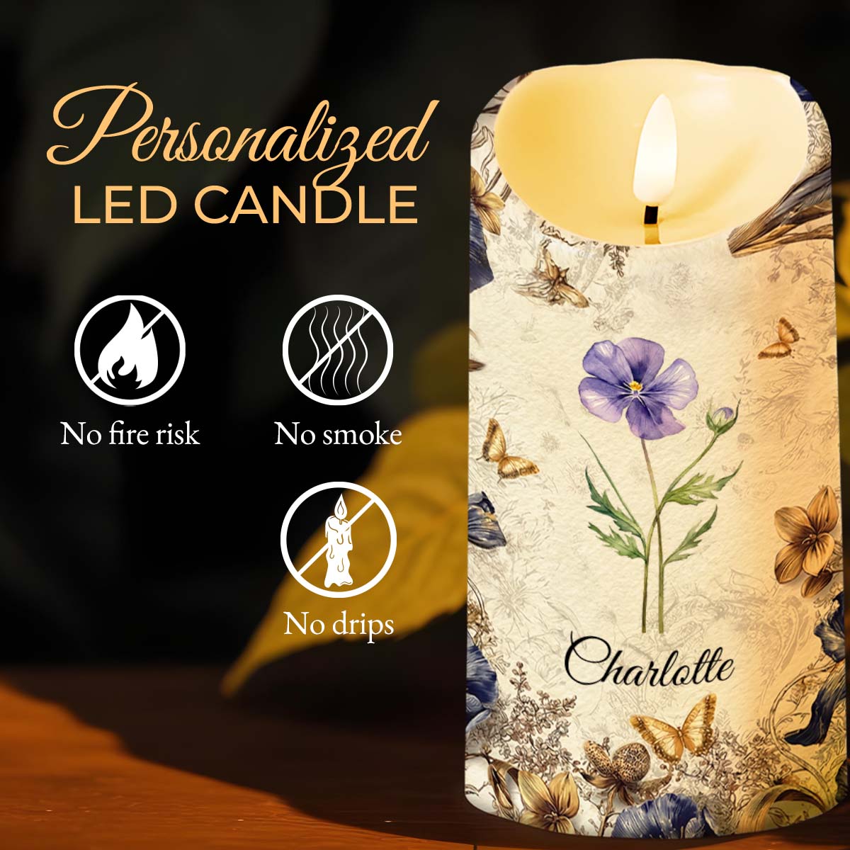 To My Daughter Never Forget I Love You Floral Butterfly Candle - Personalized Custom LED Candle - DAU329_LECA