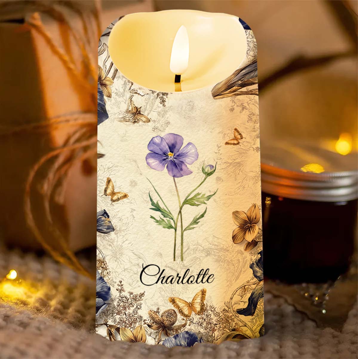 To My Daughter Never Forget I Love You Floral Butterfly Candle - Personalized Custom LED Candle - DAU329_LECA