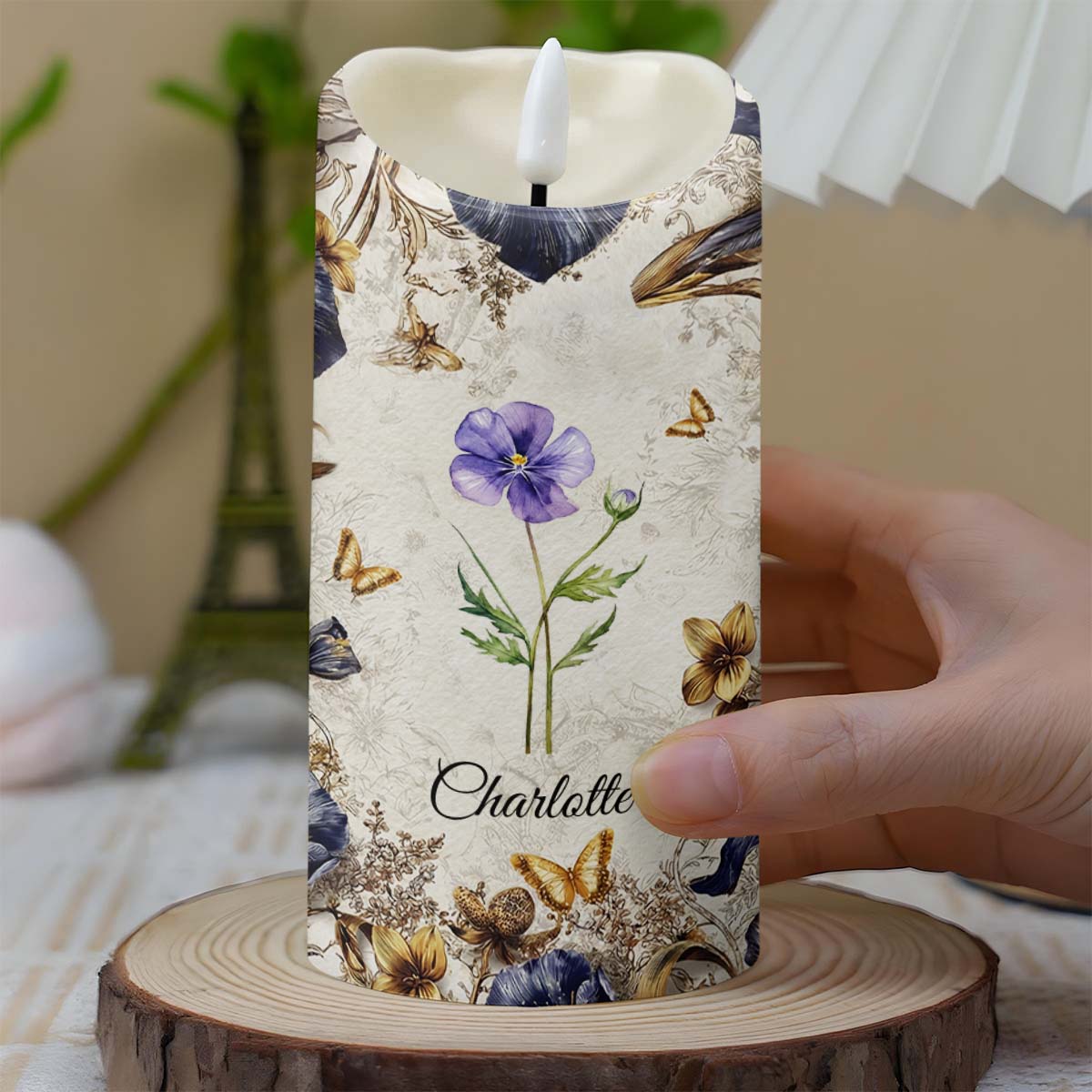 To My Daughter Never Forget I Love You Floral Butterfly Candle - Personalized Custom LED Candle - DAU329_LECA