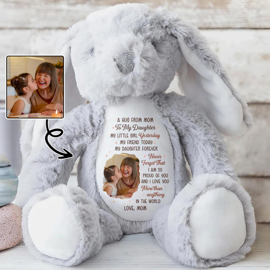 A Hug From Mom To My Daughter Photo And Hearts - Personalized Stuffed Bunny - DAU333_BUN