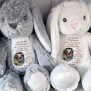 A Hug From Mom To My Daughter Photo And Hearts - Personalized Stuffed Bunny - DAU333_BUN