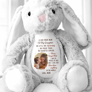 A Hug From Mom To My Daughter Photo And Hearts - Personalized Stuffed Bunny - DAU333_BUN