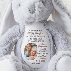 A Hug From Mom To My Daughter Photo And Hearts - Personalized Stuffed Bunny - DAU333_BUN