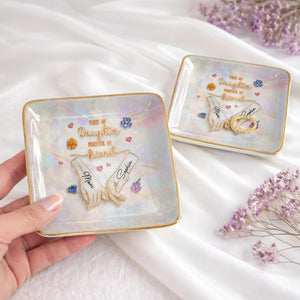 First My Daughter Forever My Friend Holding Hands Flowers - Personalized Custom Jewelry Dish, Ceramic Dish, Square Shape - DAU339_SCRF