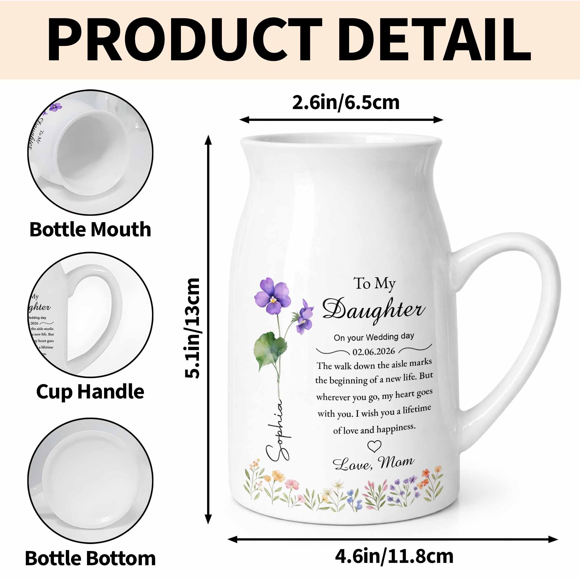 To My Daughter On Your Wedding Day Birth Month Flowers - Personalized Ceramic Flower Vase