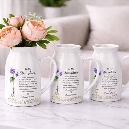To My Daughter On Your Wedding Day Birth Month Flowers - Personalized Ceramic Flower Vase