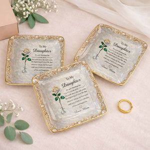 To My Daughter On Your Wedding Day Rose Flower Heart - Personalized Custom Jewelry Dish, Ceramic Dish, Square Shape - DAU353_SCRF