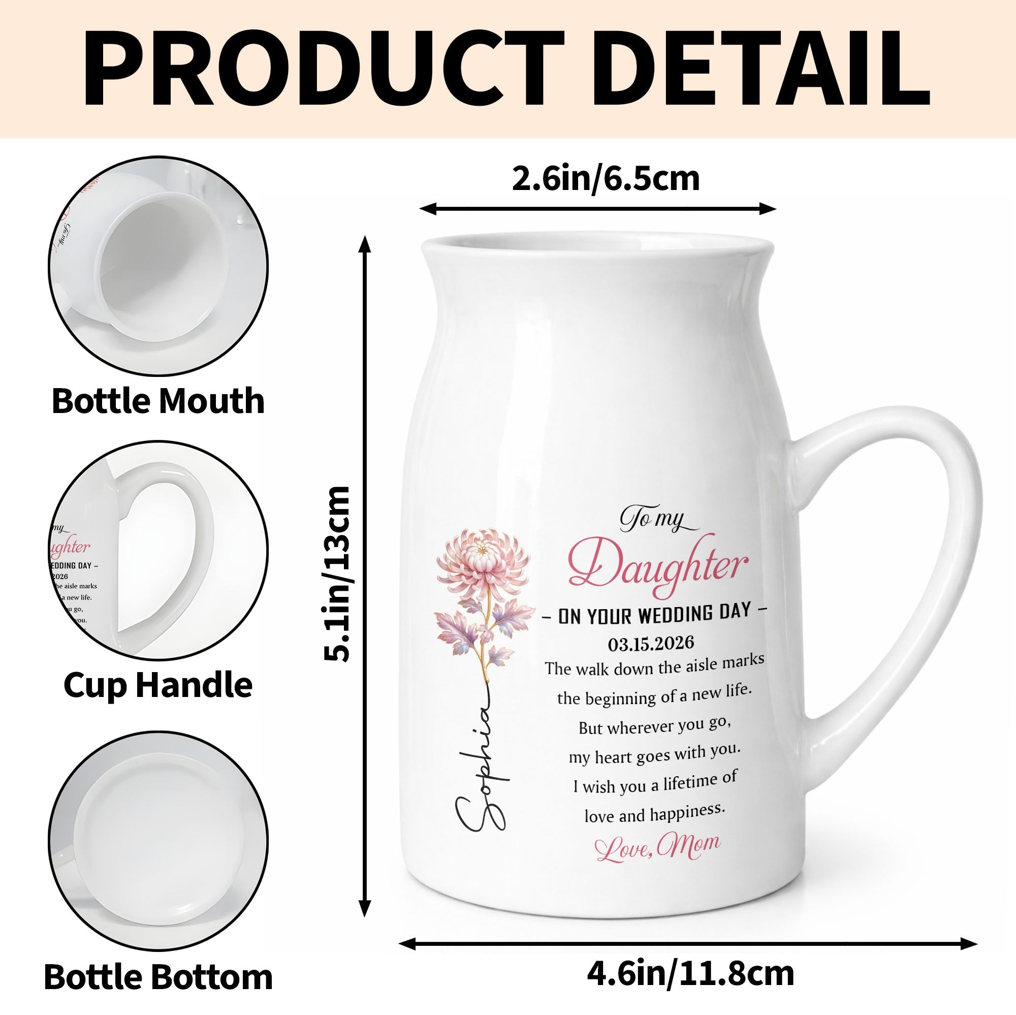 To My Daughter On Your Wedding Day Birth Month Flower - Personalized Ceramic Flower Vase