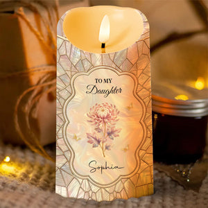 To My Daughter On My Wedding Day With Birth Month Flowers - Personalized Custom LED Candle - DAU354_LECA