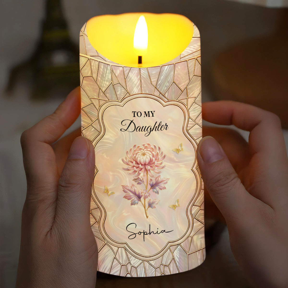 To My Daughter On My Wedding Day With Birth Month Flowers - Personalized Custom LED Candle - DAU354_LECA
