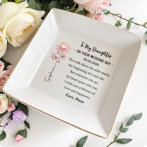 To My Daughter On Your Wedding Day Custom Birth Month Flower - Personalized Custom Jewelry Dish, Square Ceramic Dish - DAU354_SCRD