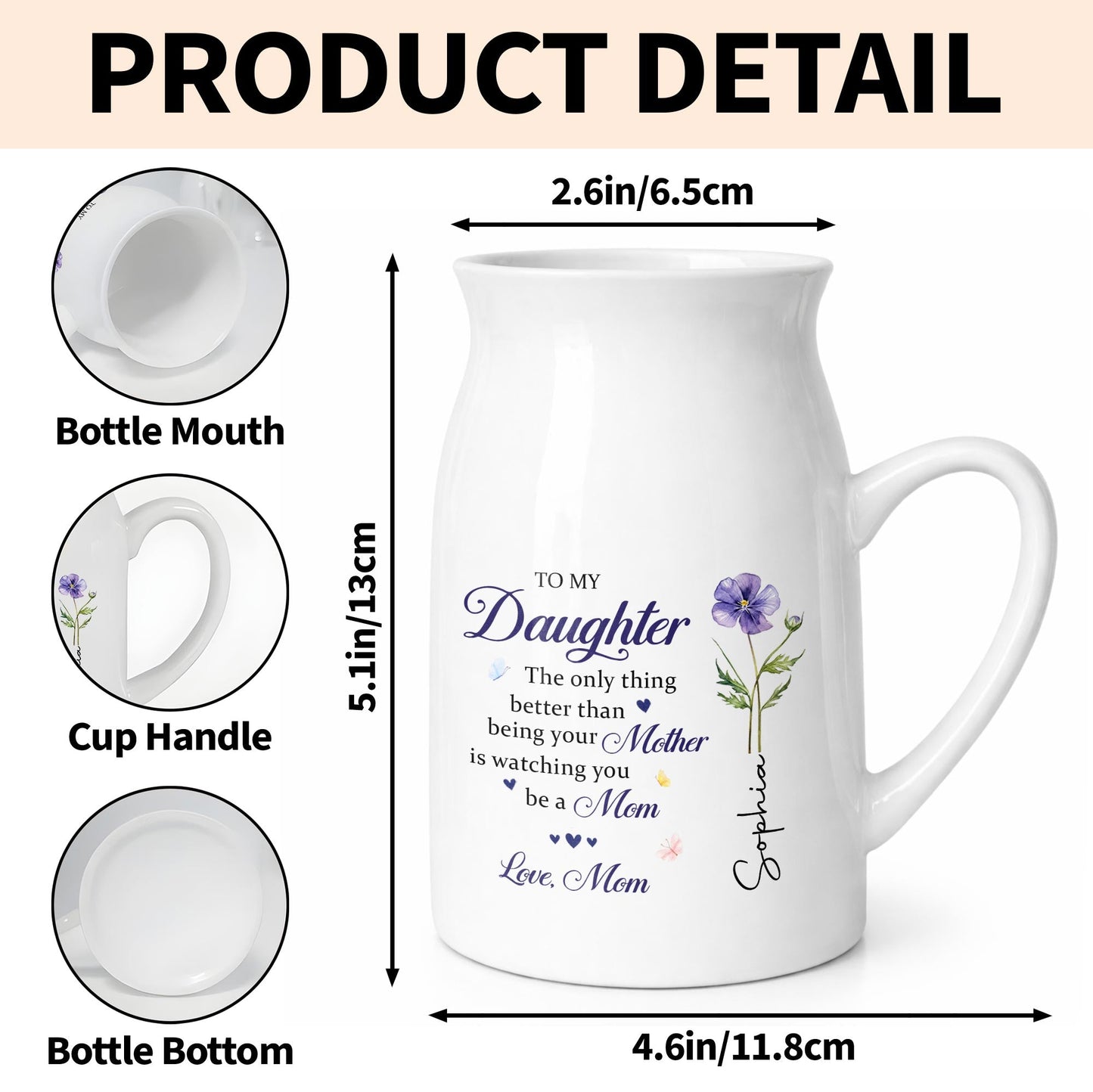 To My Daughter Better Than Being Your Mother Floral Birth Flower - Personalized Ceramic Flower Vase