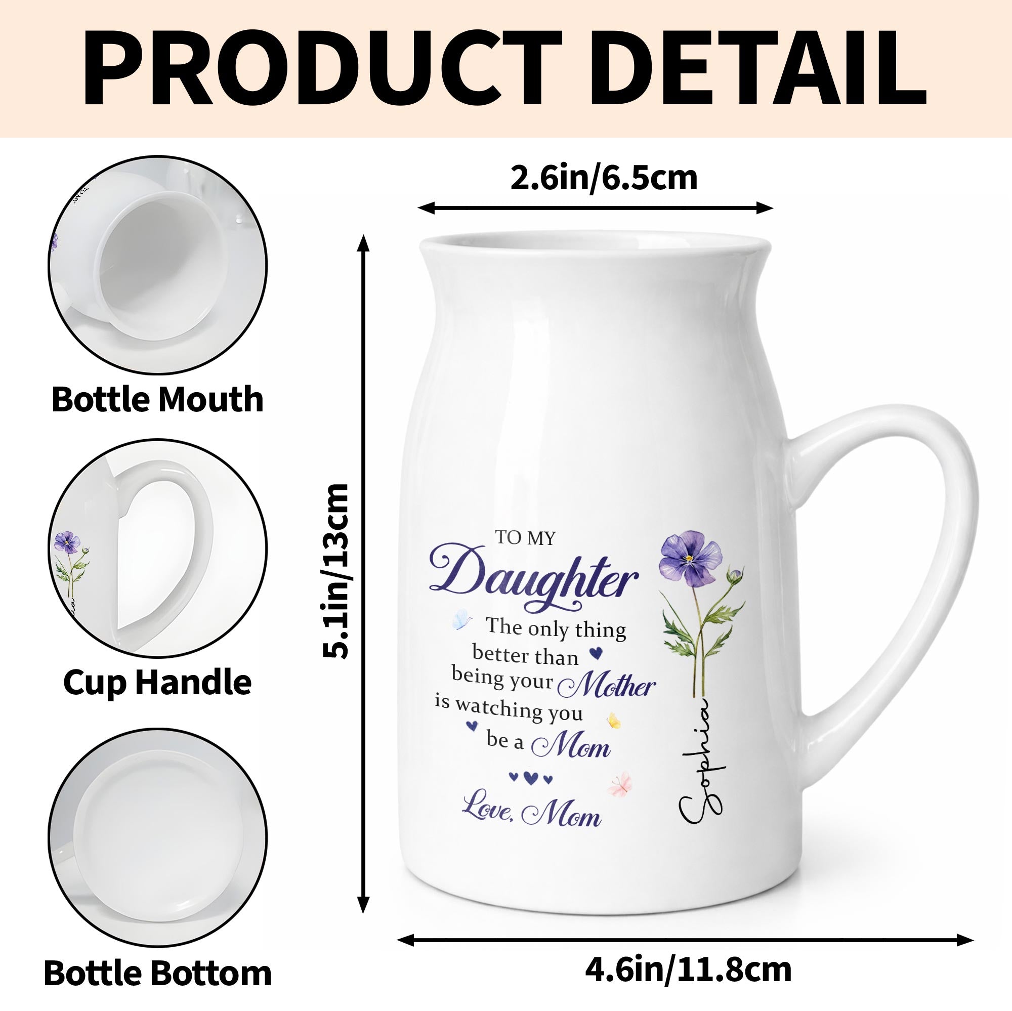 To My Daughter Better Than Being Your Mother Floral Birth Flower - Personalized Ceramic Flower Vase