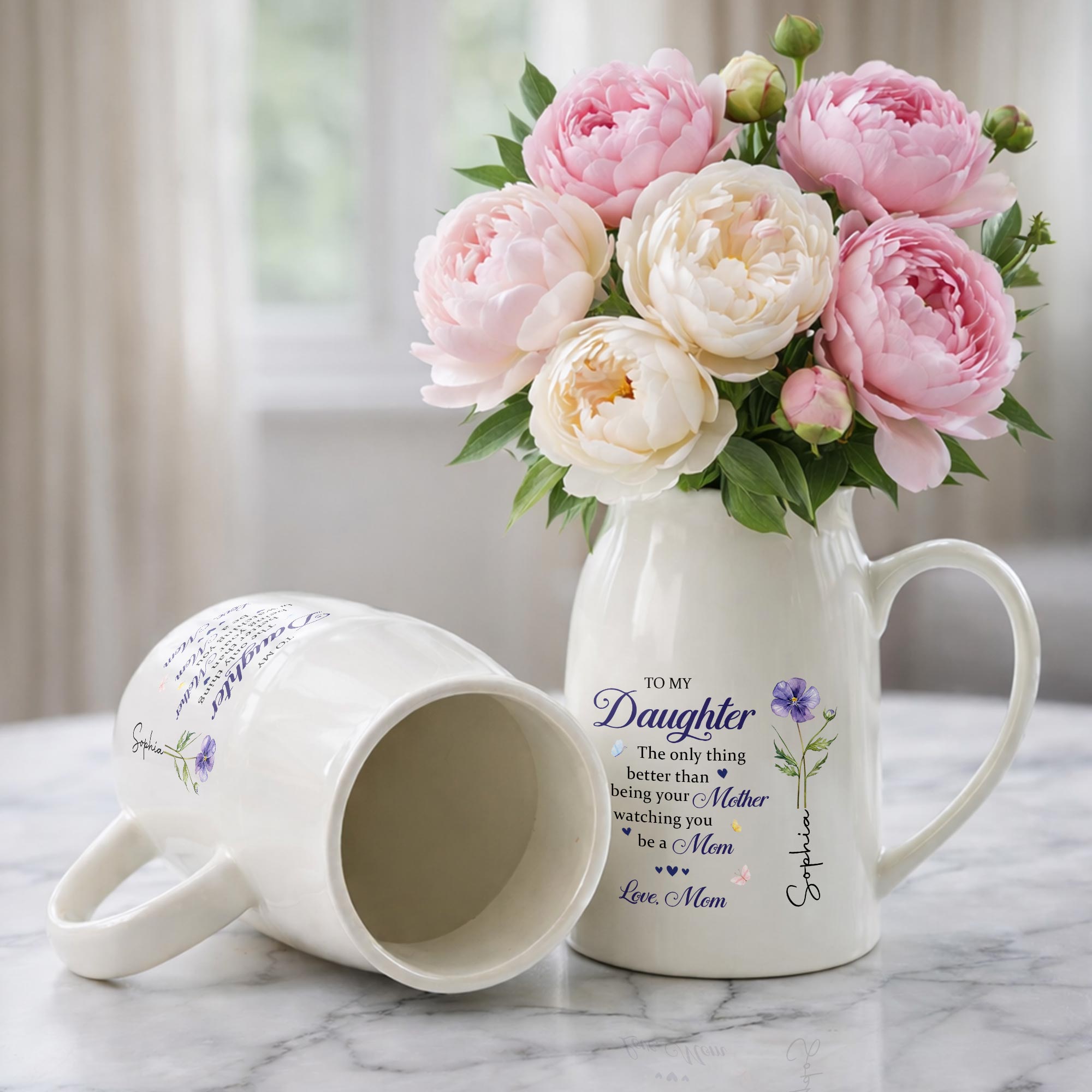 To My Daughter Better Than Being Your Mother Floral Birth Flower - Personalized Ceramic Flower Vase