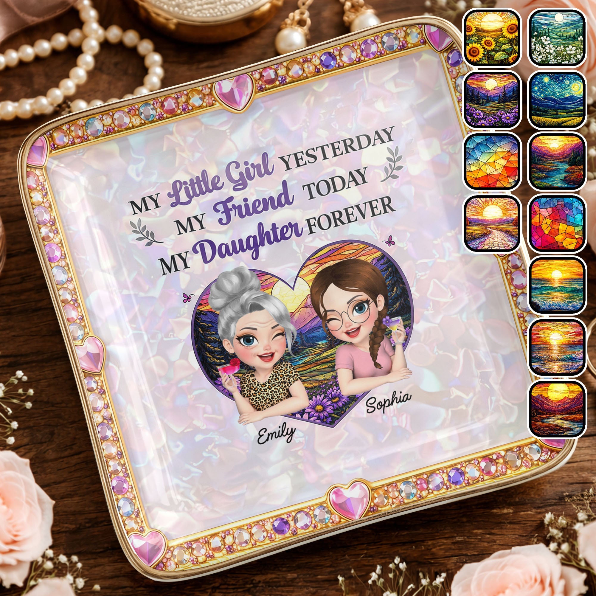 My Little Girl Yesterday My Friend Today My Daughter Forever Heart Flower - Personalized Custom Jewelry Dish, Ceramic Dish, Square Shape - DAU364_SCRF