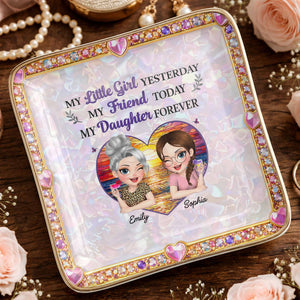 My Little Girl Yesterday My Friend Today My Daughter Forever Heart Flower - Personalized Custom Jewelry Dish, Ceramic Dish, Square Shape - DAU364_SCRF