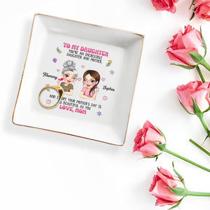 To My Daughter Incredible Daughter And Mother With Mother And Daughter Illustration - Personalized Custom Jewelry Dish, Square Ceramic Dish - DAU365_SCRD
