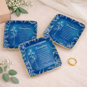 To My Daughter On Your Wedding Day Birth Month Flower - Personalized Custom Jewelry Dish, Ceramic Dish, Square Shape - DAU370_SCRF