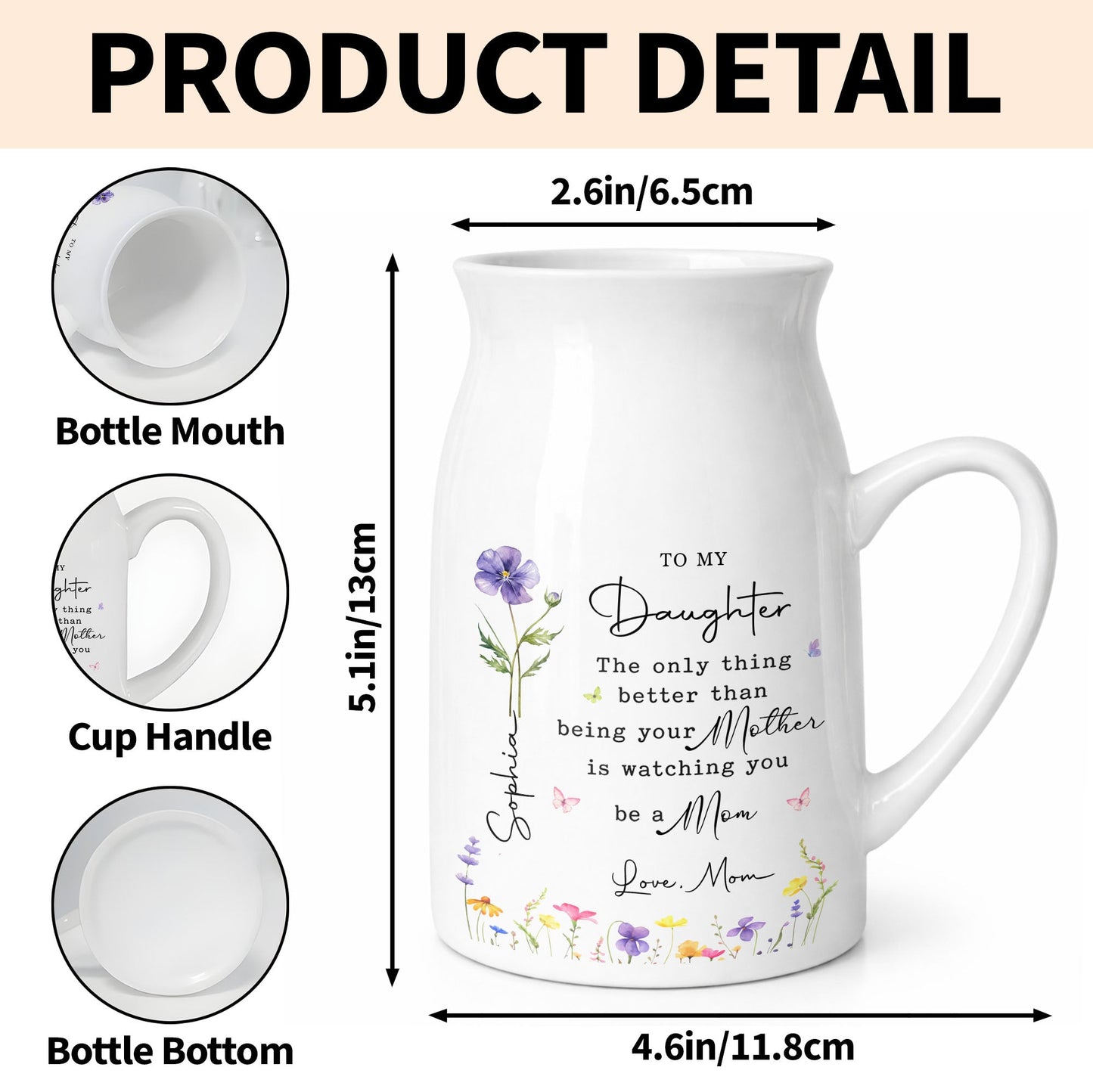To My Daughter Better Than Being Your Mother Birth Month Flowers - Personalized Ceramic Flower Vase