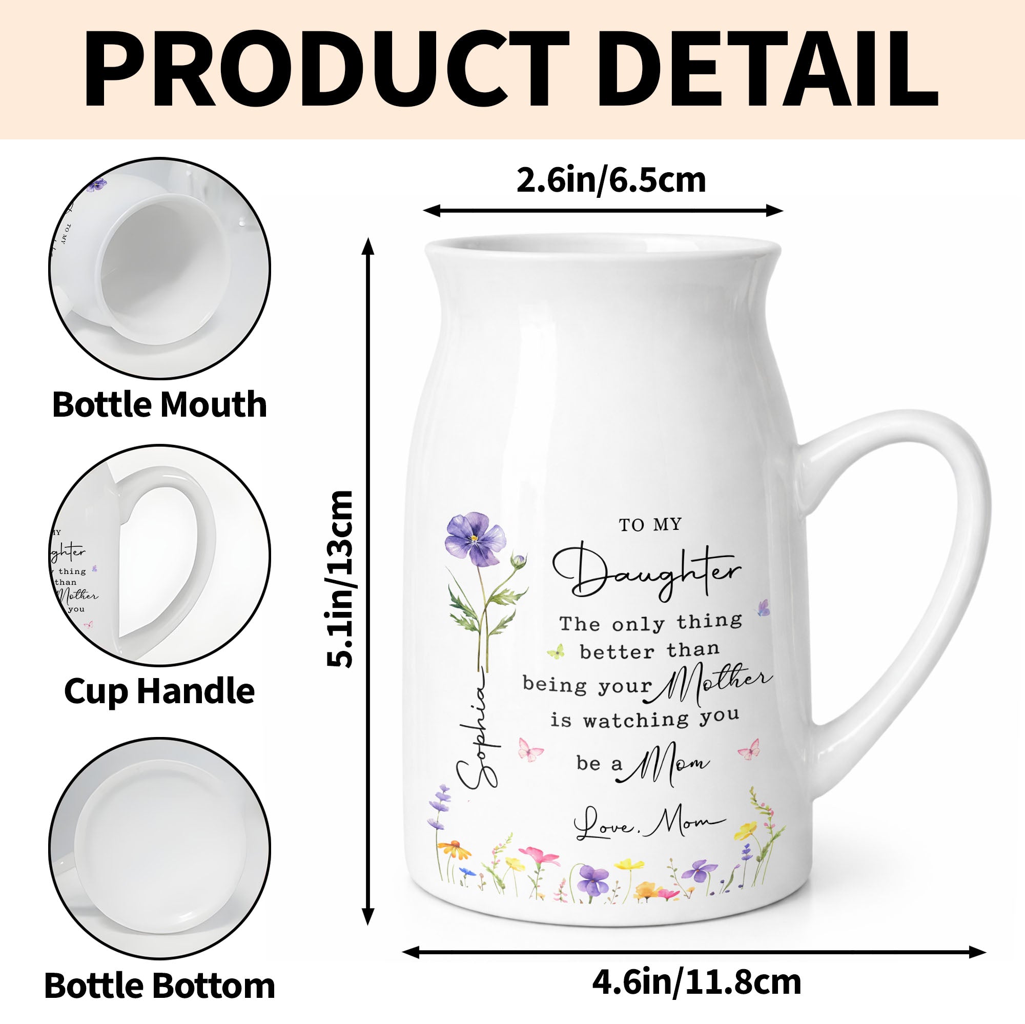 To My Daughter Better Than Being Your Mother Birth Month Flowers - Personalized Ceramic Flower Vase